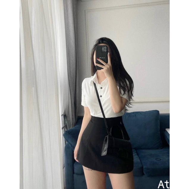 Áo phông cổ đức viền bèo, chất cotton mát mẻ, dáng basic