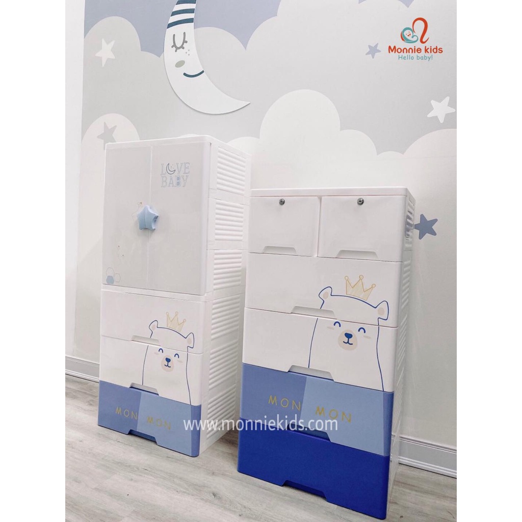 Tủ nhựa ngăn kéo BEAR MONMON 4 tầng 5 tầng, tủ đựng quần áo dễ thương cho bé - Monnie Kids