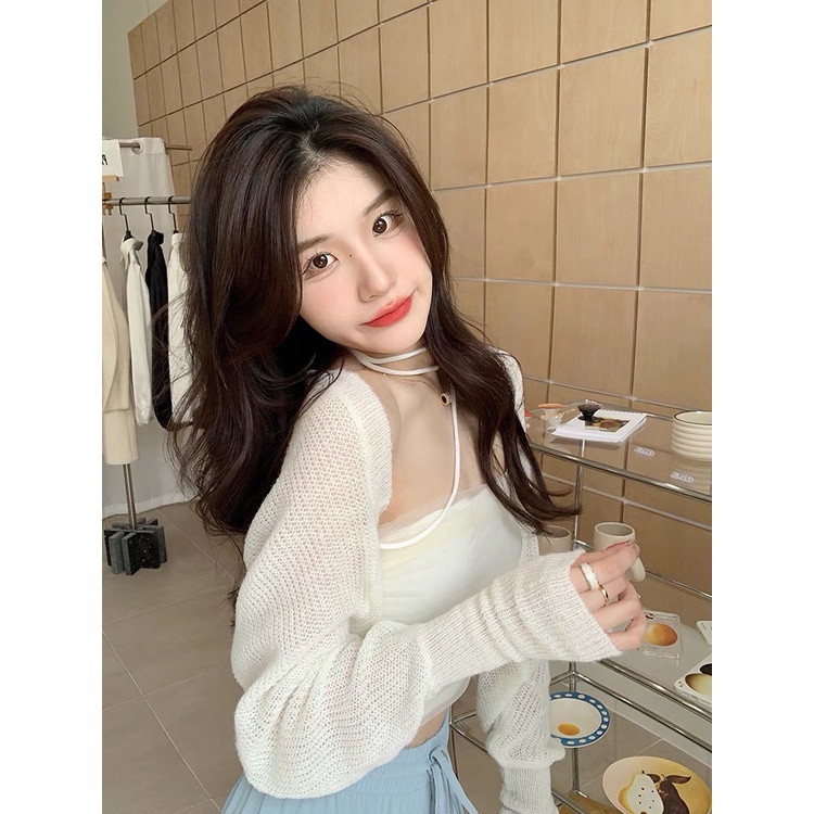 Áo Khoác Cardigan Mỏng Choàng Ngoài Forgirl Tay Bo Bánh Bèo
