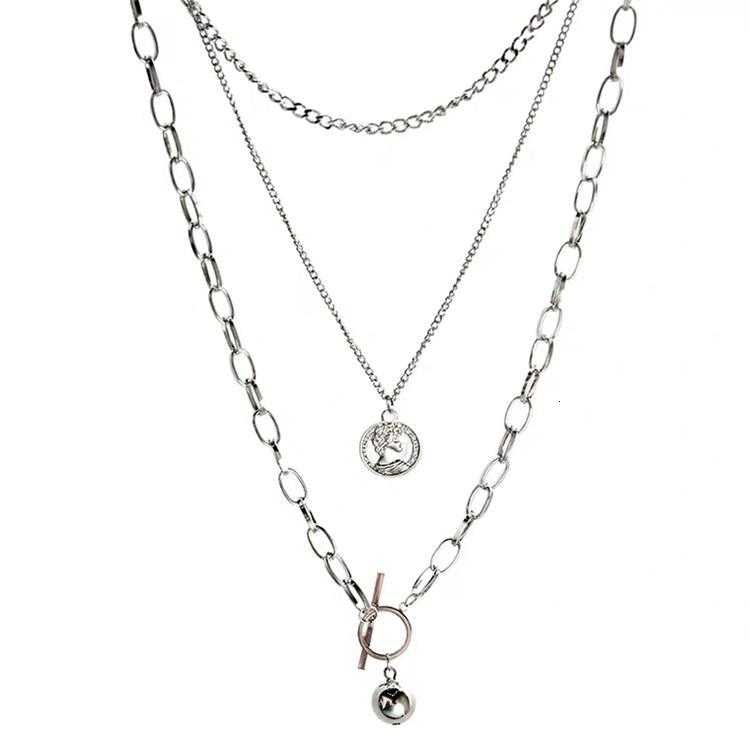 Vòng cổ ba lớp mặt hình đồng xu và quả bóng bằng kim loại thời trang cho nam và nữ 2206