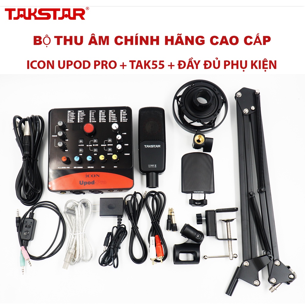 Bộ Mic Livestream Chính Hãng Cao Cấp Đầy Đủ Sound Card Icon Upod Pro, Mic Takstar TAK55 &amp; Phụ Kiện Bảo Hành 1 Năm