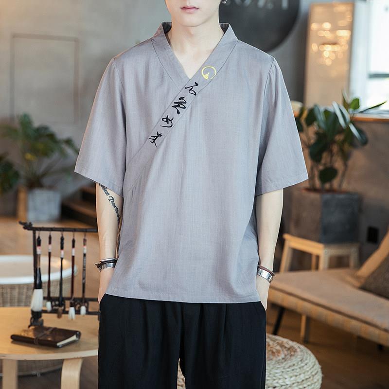 Áo khoác cardigan tay lửng dáng rộng thêu họa tiết phong cách Trung Hoa cổ điển thời trang cho nam