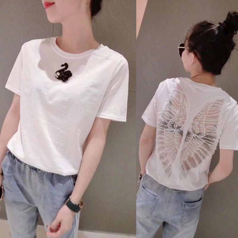 Áo Thun Tay Ngắn Thiết Kế Hở Lưng Quyến Rũ Hợp Thời Trang Phong Cách Hồng Kông