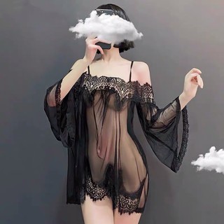 Váy ngủ ren hai dây xuyên thấu màu trắng tinh khôi gợi cảm