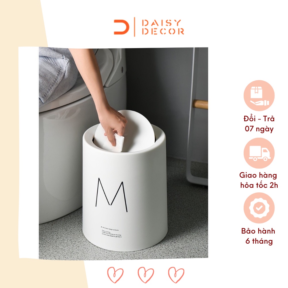 Thùng rác nhựa nắp lật Daisy Decor thùng rác phòng ngủ văn phòng  phong cách Châu Âu 3 size lựa chọn
