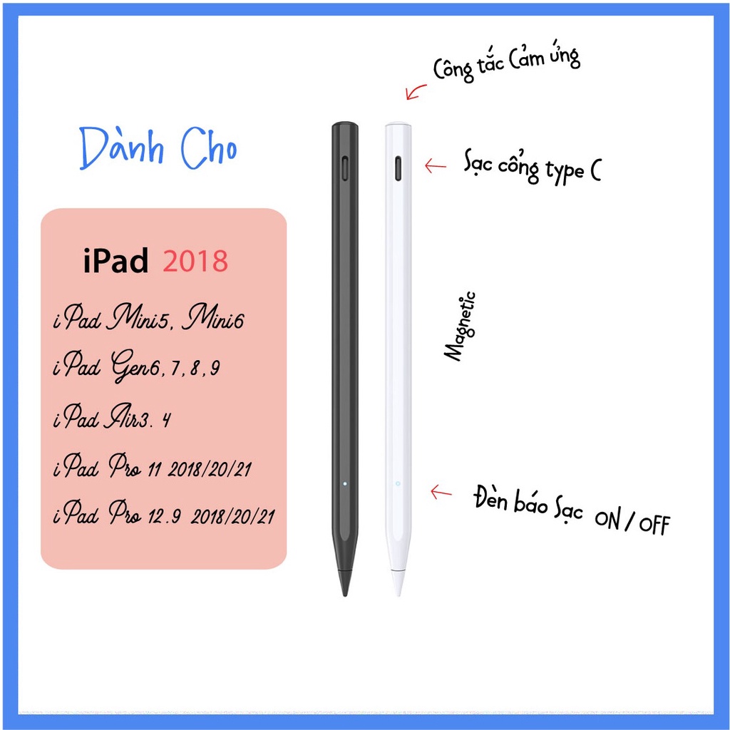 Bút Cảm Ứng Chống tì tay cho iPad 2018 - SP Mới BH 1 Năm