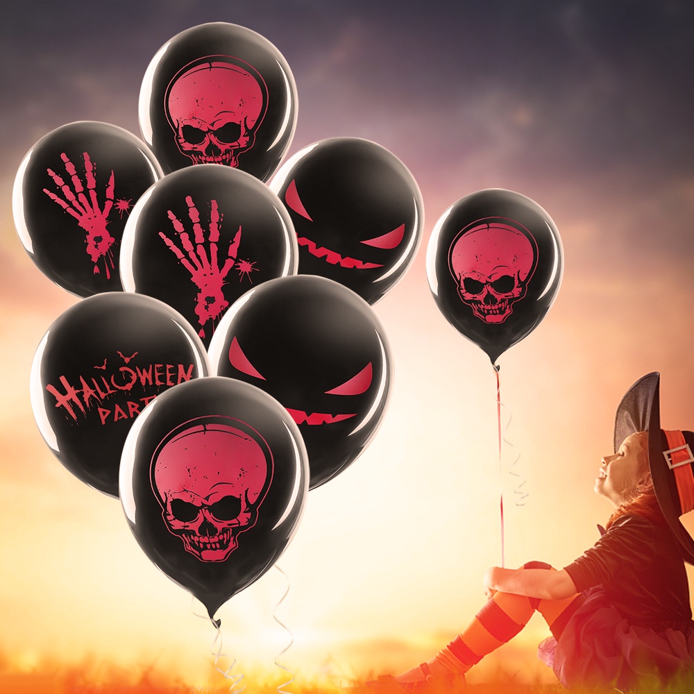 Set 10 Bong Bóng 12inch In Họa Tiết Phù Thủy / Mặt Cười Trang Trí Tiệc Halloween