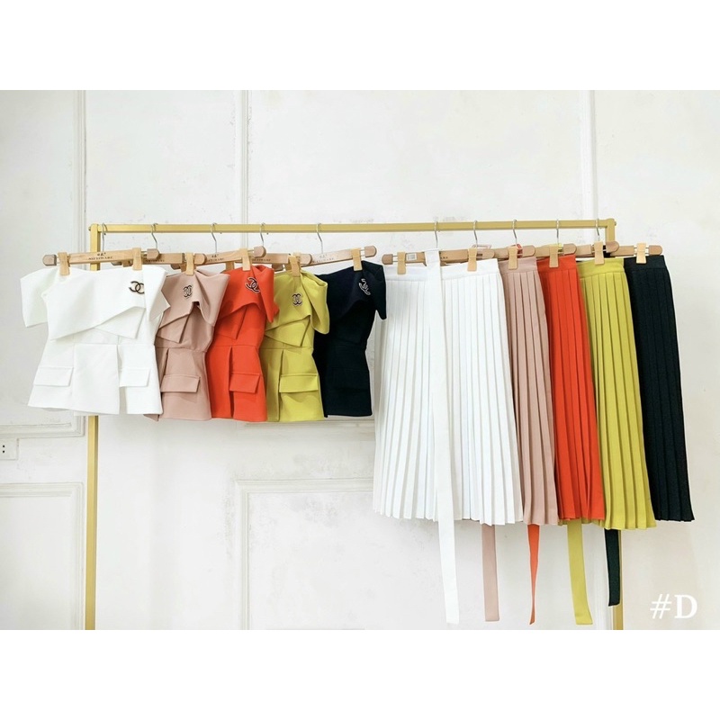 Sét áo trễ vai cv dập ly kèm tag cha nel