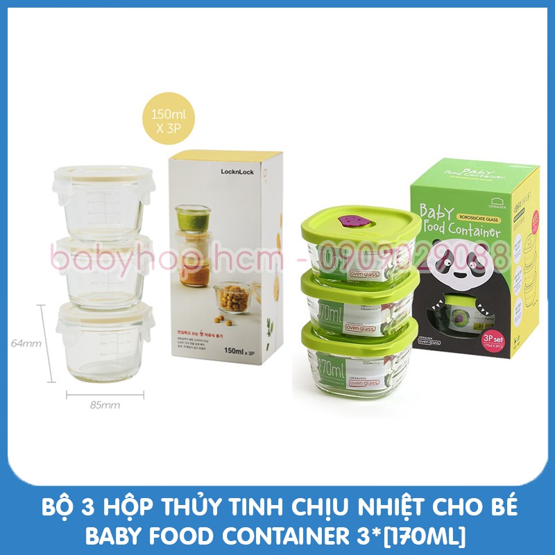 Bộ 3 Hộp Thủy Tinh Chịu Nhiệt Cho Bé Lock&Lock LLG161S3 [170ML]*3 LLG820S3 [150ML]*3 LLG819S2 [150ML]*2