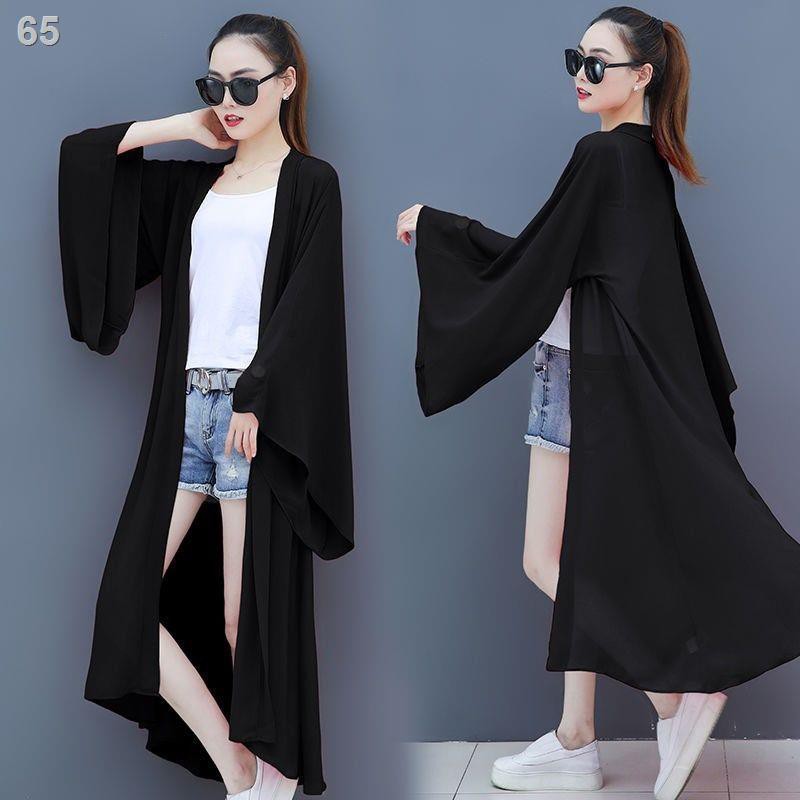 Áo chống nắng nữ Mid - sơ mi voan Hanfu dài mùa hè với kỳ nghỉ bãi biển siêu cổ tích khoác mỏng qua đầu gốiD