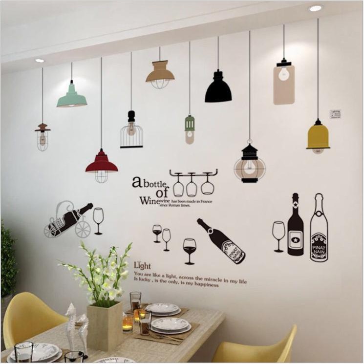 Decal dán tường Combo đèn treo và quầy bar sáng tạo decalamyshop