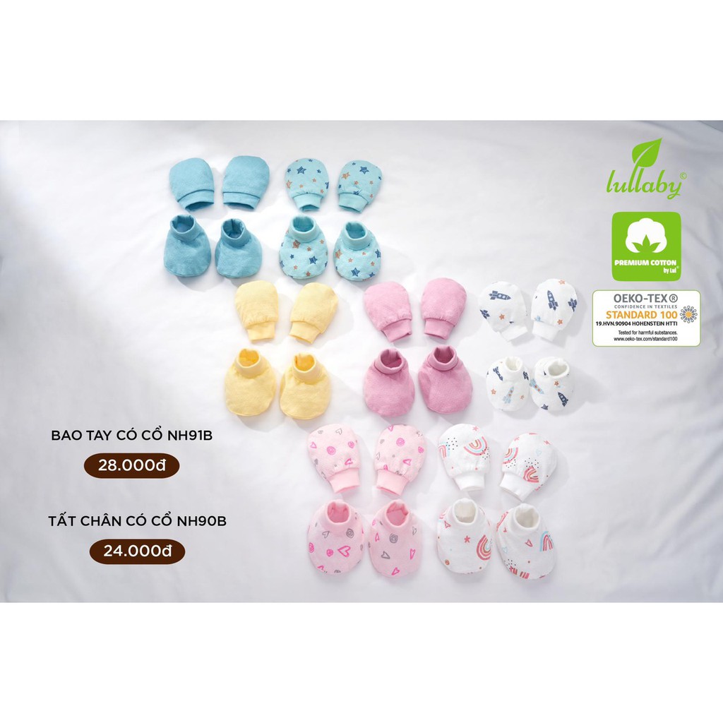 Mũ thắt nút, bao tay bao chân cotton lullaby NH92B NH91B NH90B