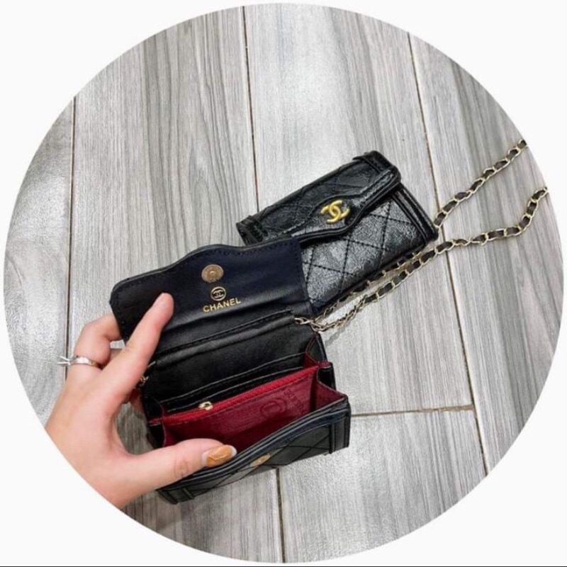 Túi xách mini nữ, túi đeo chéo nữ đi chơi size 13cm dáng ví nữ dây xích đeo vai chất da bóng nhiều ngăn