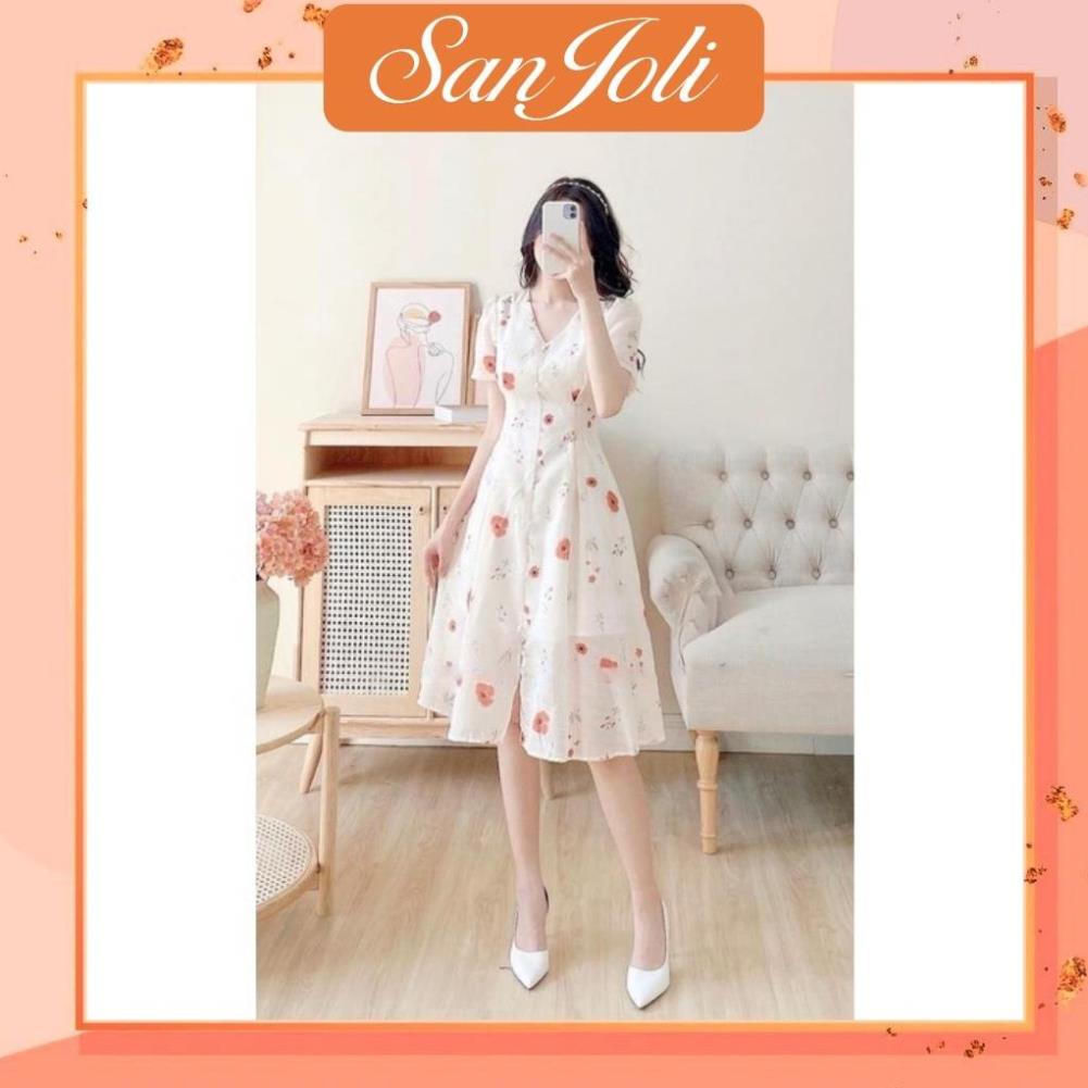 Đầm Hoa Nhí Vintage SanJoli Váy ngắn Công sở Nữ Ôm Body dáng dài xòe đi dự tiệc cưới Hàn Quốc Cao Cấp VD047 -JKG2