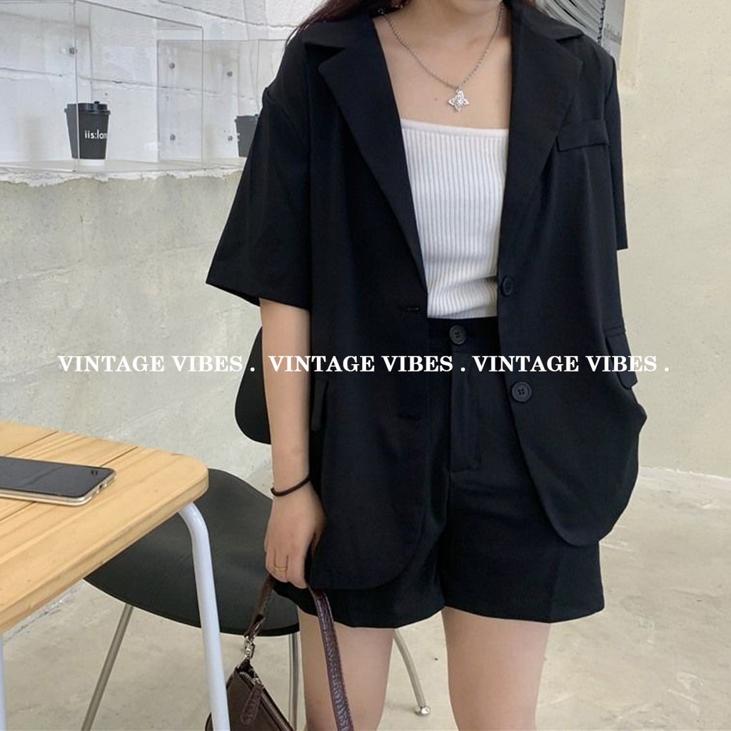 Set áo blazer vest tay lỡ kèm quần short - Ảnh thật cận chất 1000% | BigBuy360 - bigbuy360.vn