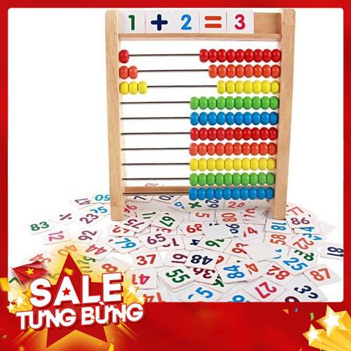 Đồ Chơi Gỗ Thông Minh Bảng Tính Bằng Hạt Kèm 100 Thẻ Số