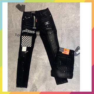 Quần bò côn DSQ2 [FREESHIP] vá đùi màu đen