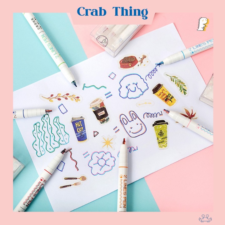 Set 6 Bút 2 Lines Pen - Bút 2 Ngòi Màu Double Line mua 1 bút được 2 màu