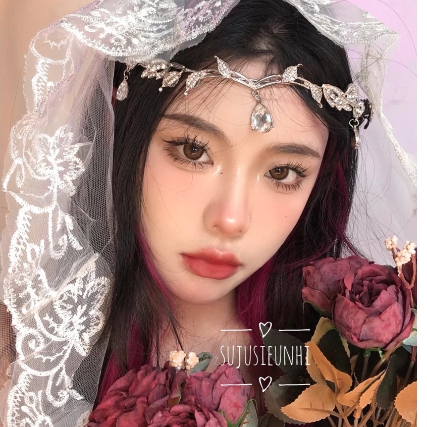 Vòng hoa lá đính giọt nước 3 trong 1 đeo cổ, đầu, trán- choker nguyệt quế chụp ảnh, đi chơi, phụ kiện cosplay