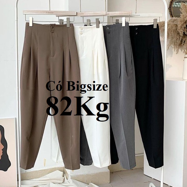 Quần Tây Cạp Liền Baggy 2 Tầng Khuy, Tạo Eo Thon Ảo Miên Man, Chỉ có Màu ĐEn, Max big size 85Kg
