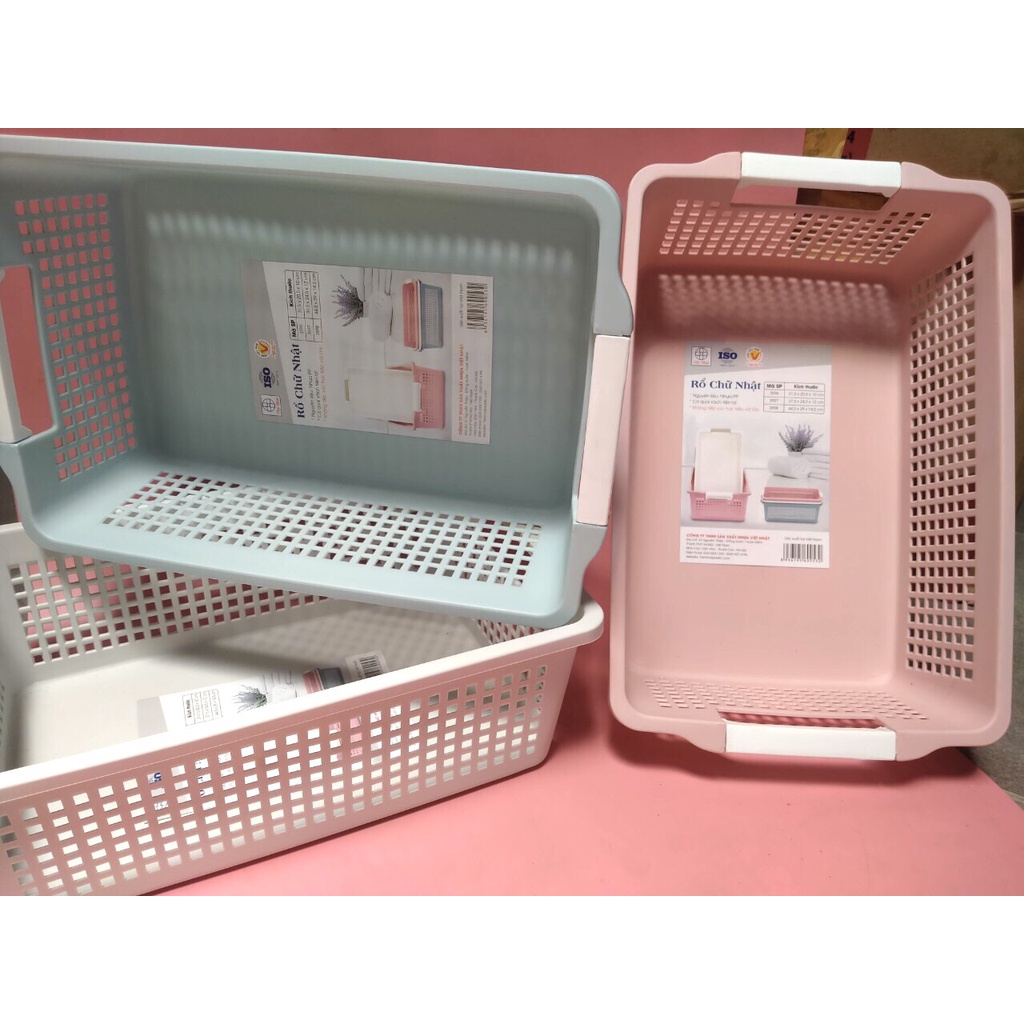 Rổ nhựa vuông chữ nhật đan lỗ tròn đựng trái cây nhiều kích thước C0