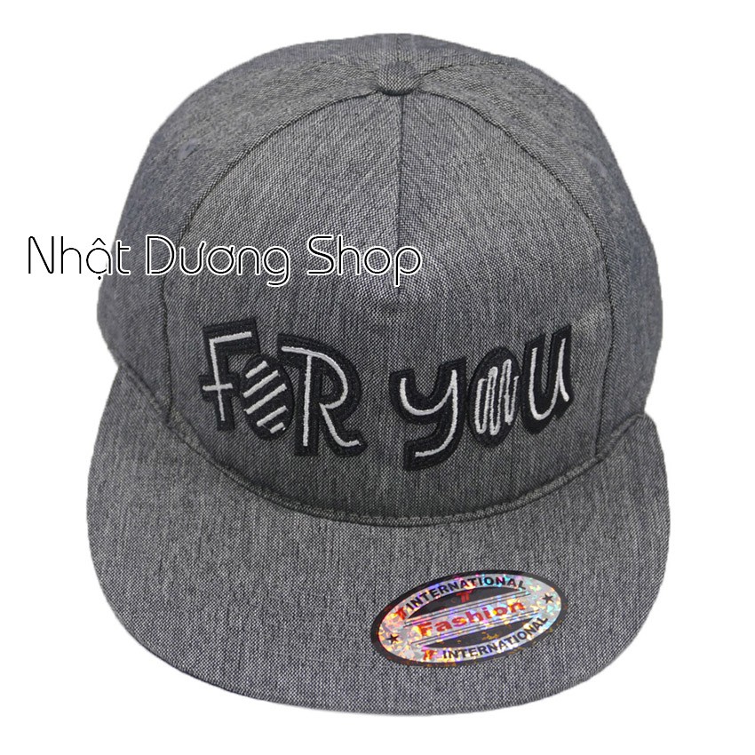 Nón Hiphop Snapback đẹp thêu chữ For You thời trang - Xám