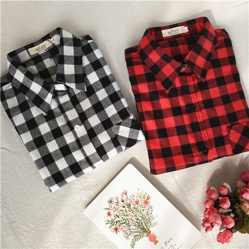 Áo Sơ Mi Dài Tay Kẻ Sọc Caro Phong Cách Hàn Quốc Mới 2022