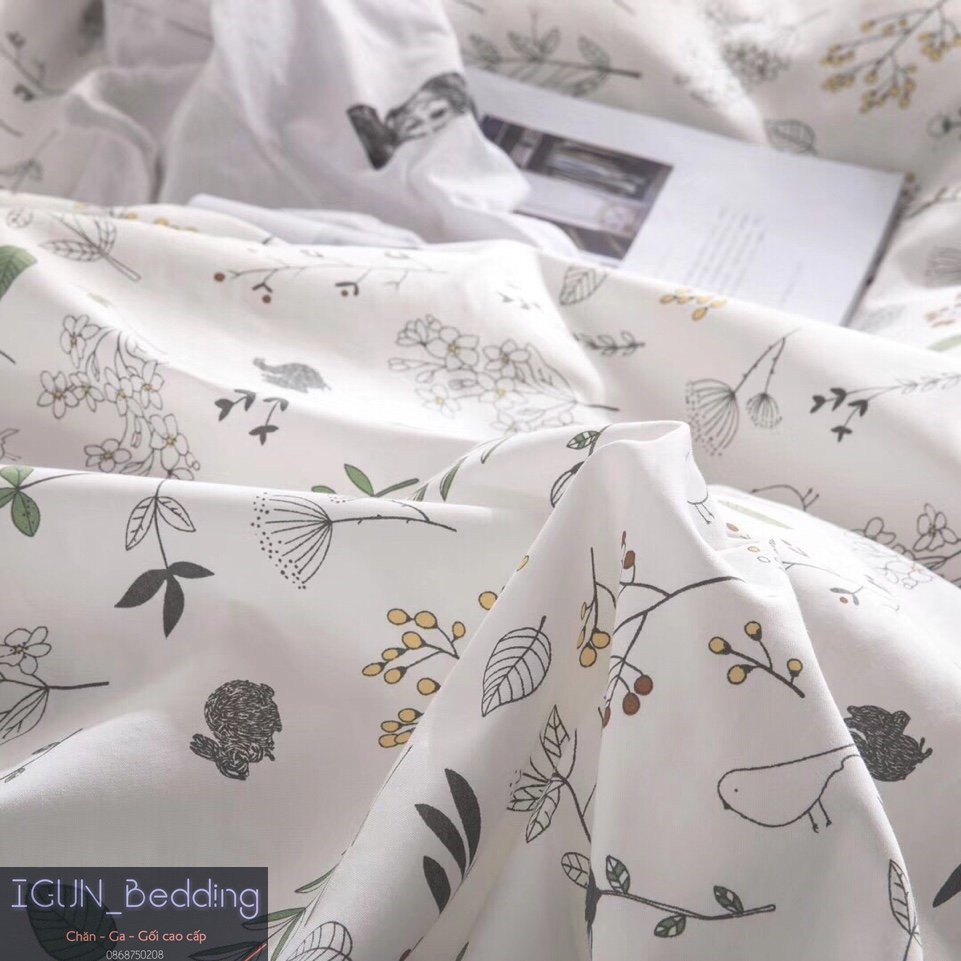 bộ HOA CỎ CUỐI THU set chăn ga gối 4 món COTTON LIVING 100% Hàn Quốc