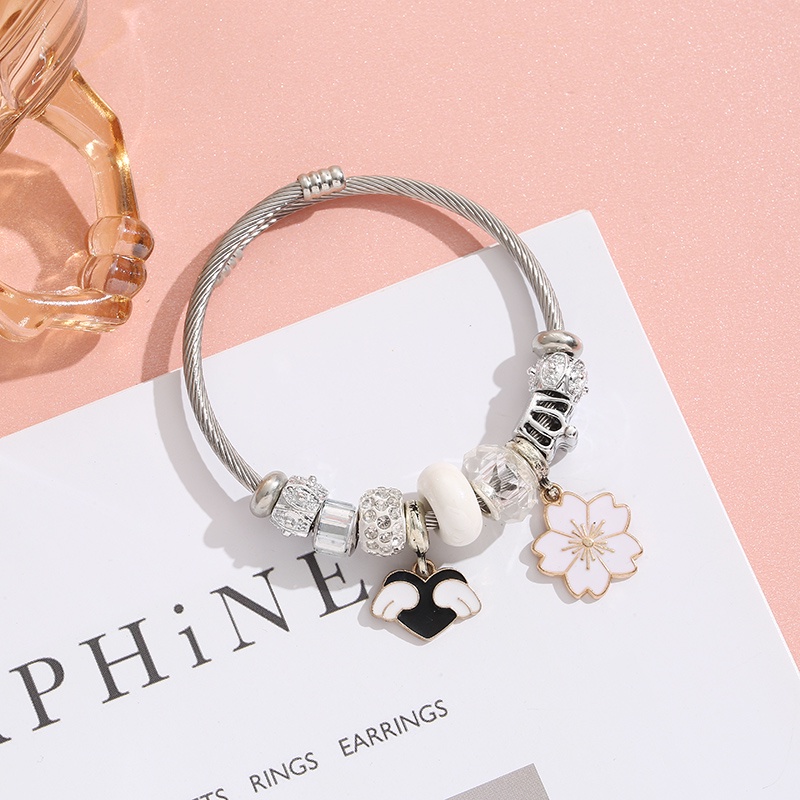 XiaoboACC Vòng Tay Chuỗi Hạt Bằng Thép Không Gỉ Phối Mặt Hình Đôi Cánh Thời Trang Cho Nữ Tùy Chọn Màu Sắc