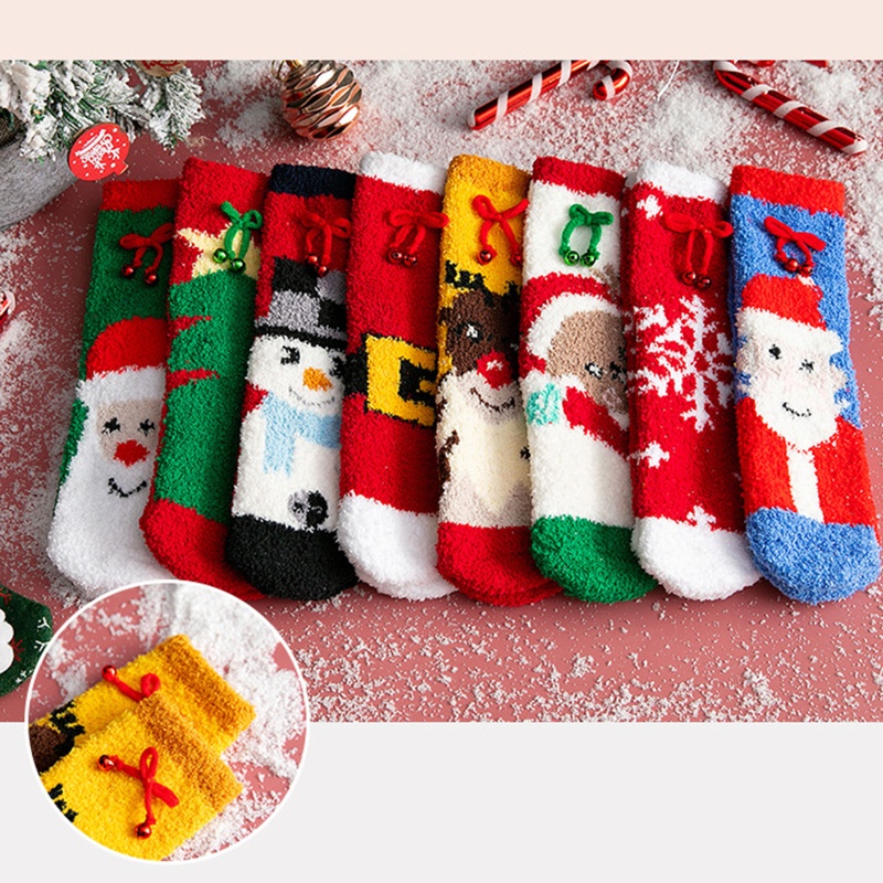 Set 4 Đôi Tất Sợi Nhỏ Dày Giữ Ấm Mùa Đông In Họa Tiết Giáng Sinh Cho Nữ