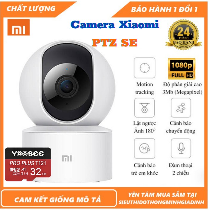 Camera Wifi - Camera Xiaomi IP 3.0 Mpx-1080P-PTZ SE Xoay 360,Cảnh Báo Chuyển Động,Ống Kính 110-F2.1 + Kèm Thẻ Nhớ | BigBuy360 - bigbuy360.vn