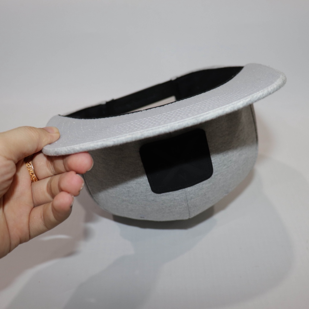 Nón NHS Snapback Full xám logo vuông da đen Nix012.