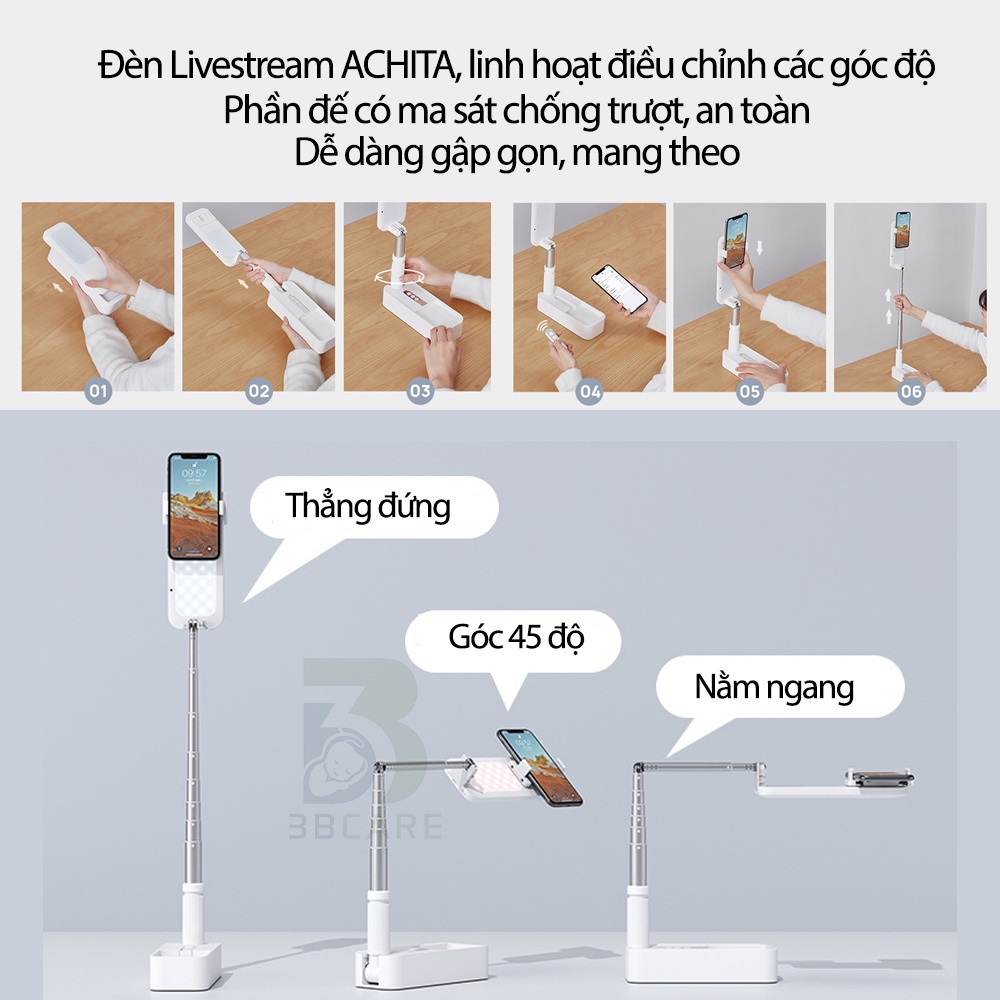 Đèn livestream ACHITA D21 Ánh sáng đa sắc 3 chế độ tạo hiệu ứng da đẹp - Shop 3B Care