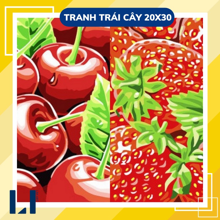 Tranh sơn dầu số hóa có khung  LIM Art - Tranh tô màu theo số trái cây dâu, cherry, táo