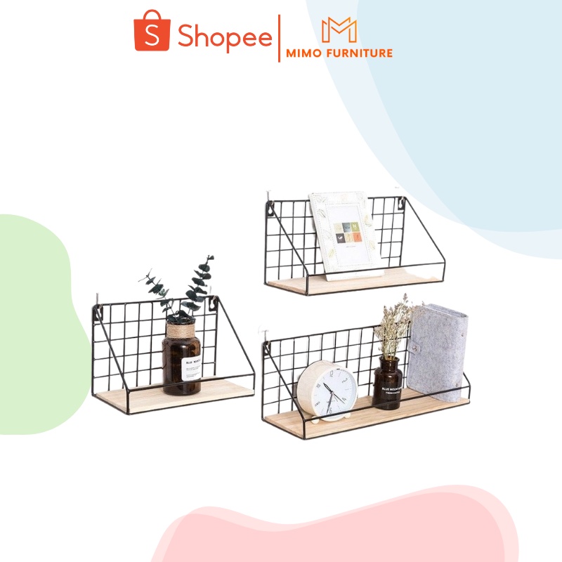 Kệ Sắt Đáy Gỗ Treo Tường Để Đồ Đa Năng, Kệ Đựng Đồ Trang Trí Nhà Cửa Phòng Khách, Phòng Ngủ, Nhà Bếp Thiết Kế Thông Minh