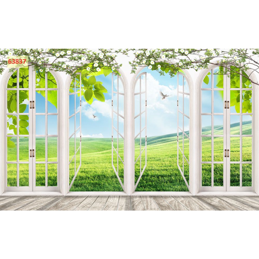 Tranh dán tường 3D khung cửa sổ sang trọng, lịch sự mẫu mã đẹp mắt, phù hợp nhiều không gian