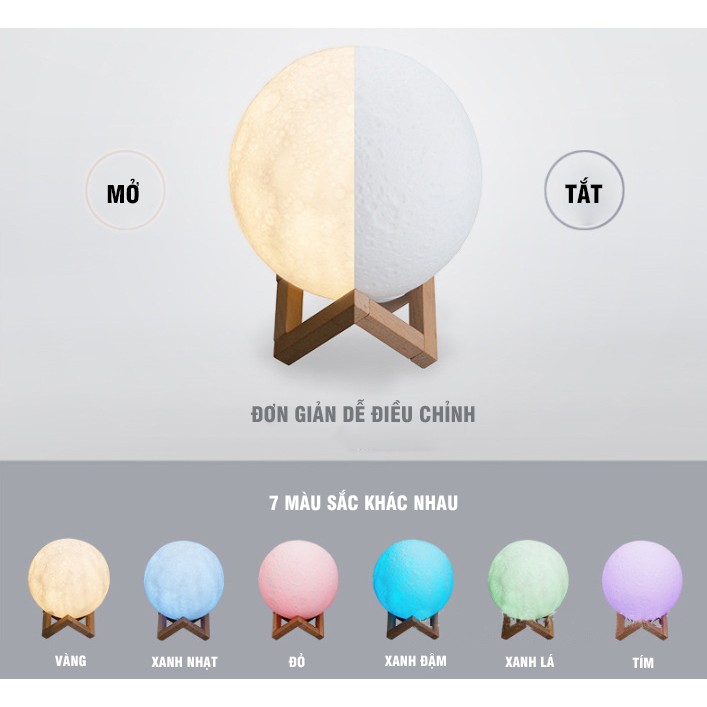Hàng Mới - Đèn Ngủ Mặt Trăng 16 Màu Size 15 - 18cm Kèm Điều Khiển Và Giá Đỡ Bằng Gỗ Cao Cấp 3D Touch Cảm Ứng Đổi Màu