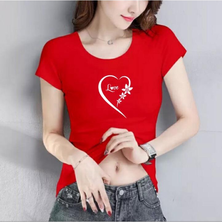 Áo thun nữ ôm body cổ tròn MXM mặc tôn dáng in hình trái tim dễ thương mã ANU061