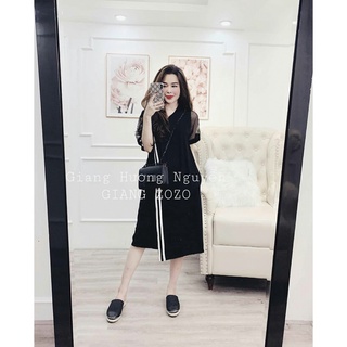 Váy suông kẻ sọc tay lưới nữ