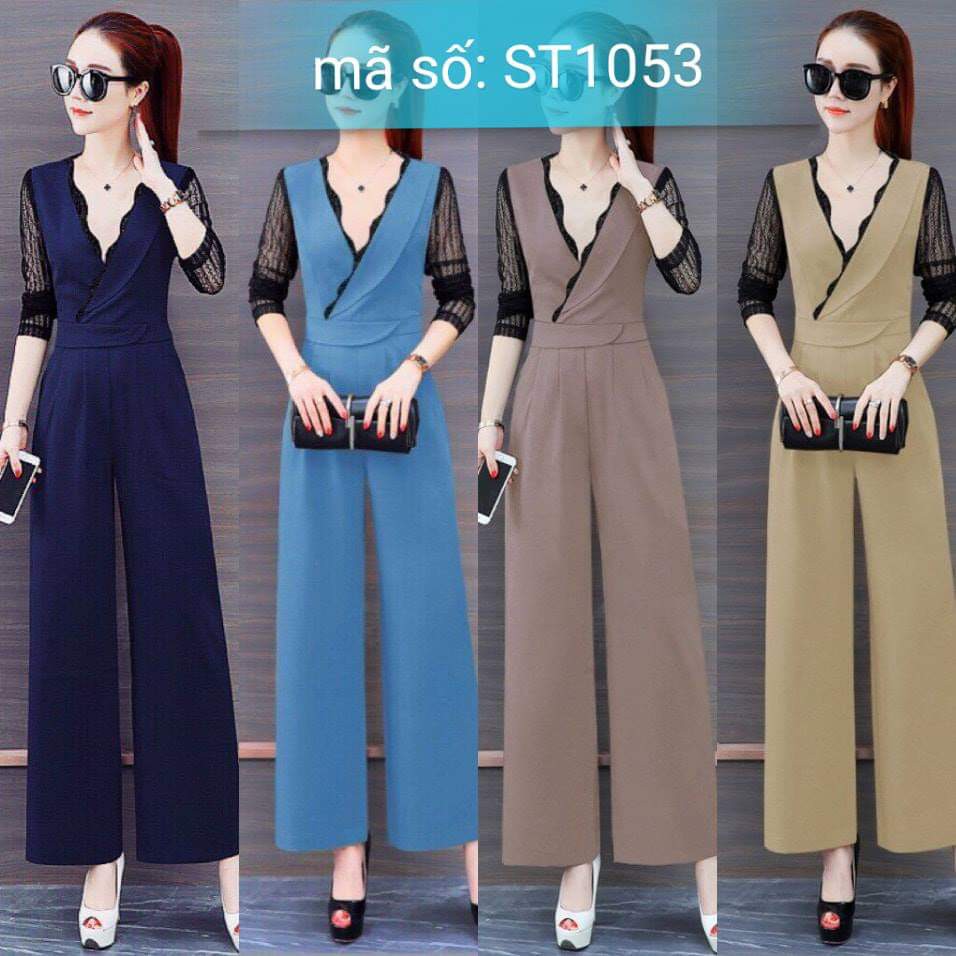 ST1053 Jumsuit đồ bay dài ống suông phối ren lưới xinh xắn