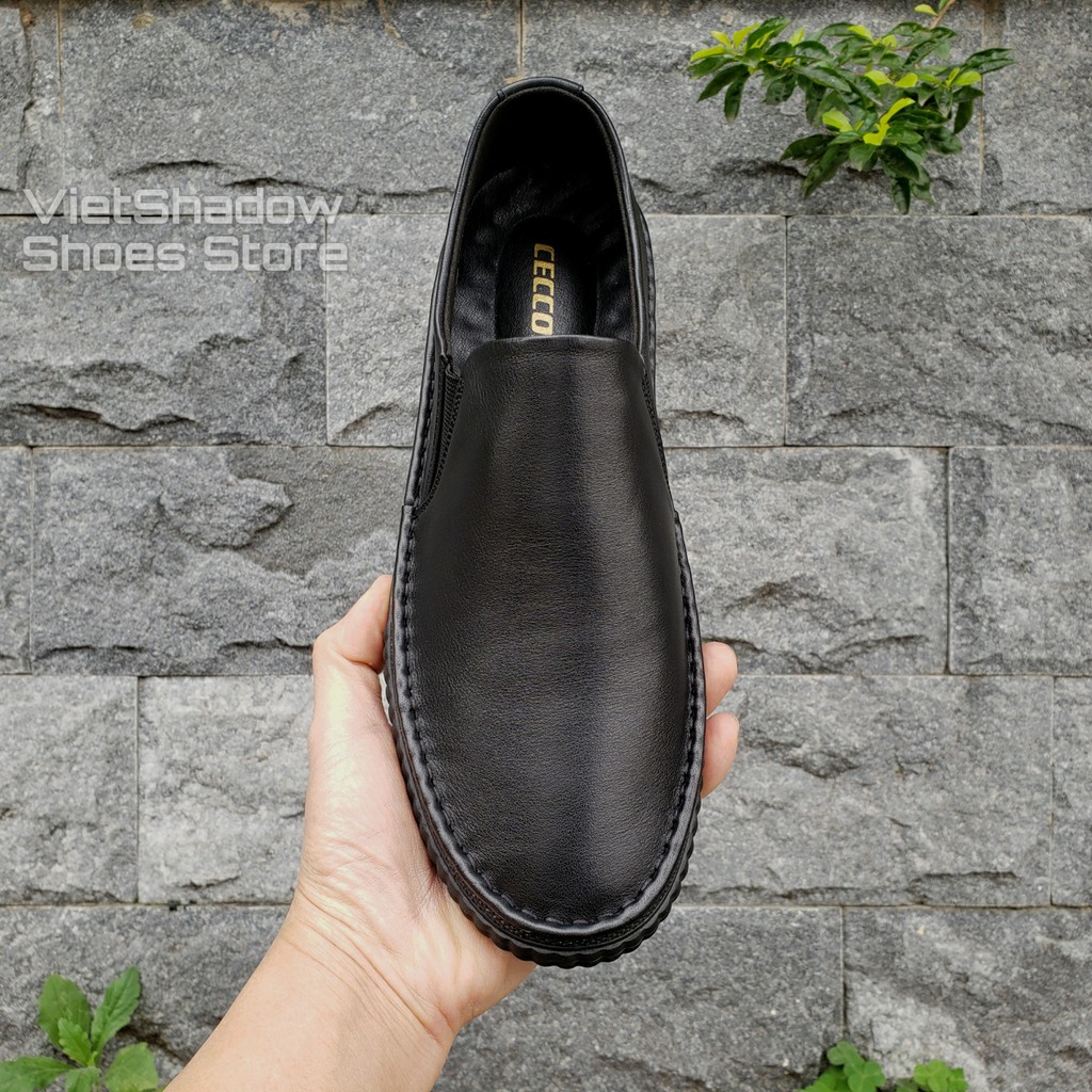 Slip on da nam - Giày lười da Made in Vietnam - Chất liệu da bò, đế cao su - Mã HP-958383