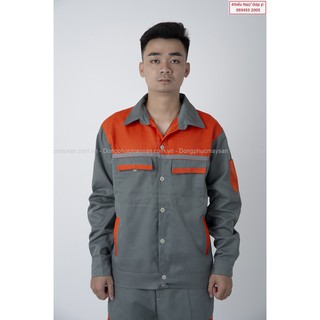 Bộ quần áo bảo hộ màu Ghi + Phối cam + Phản quang - SB31