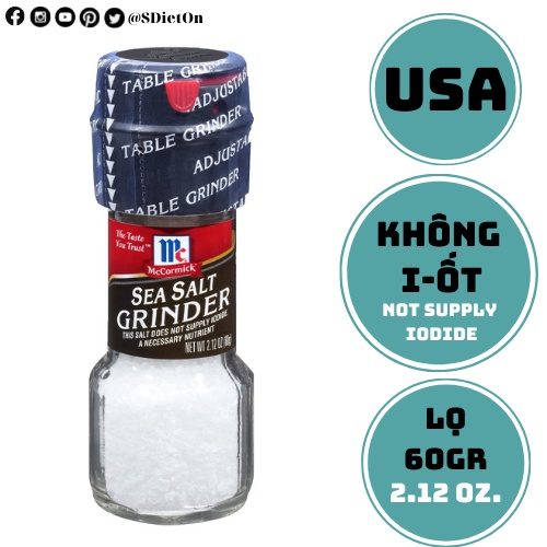 Muối Biển Không Chứa Iod Có Nắp McCormick Sea Salt Grinder (Lọ 60gr)
