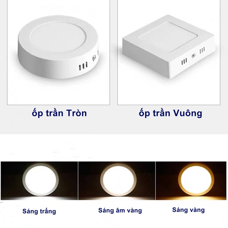 Đèn LED downlight ốp nổi  trần nổi ánh sáng vàng/trắng công suất 6W 12W 18W 24W