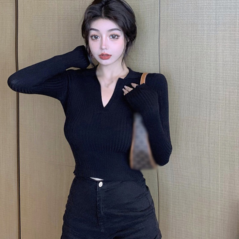 Áo dệt kim tay dài màu sắc thanh lịch