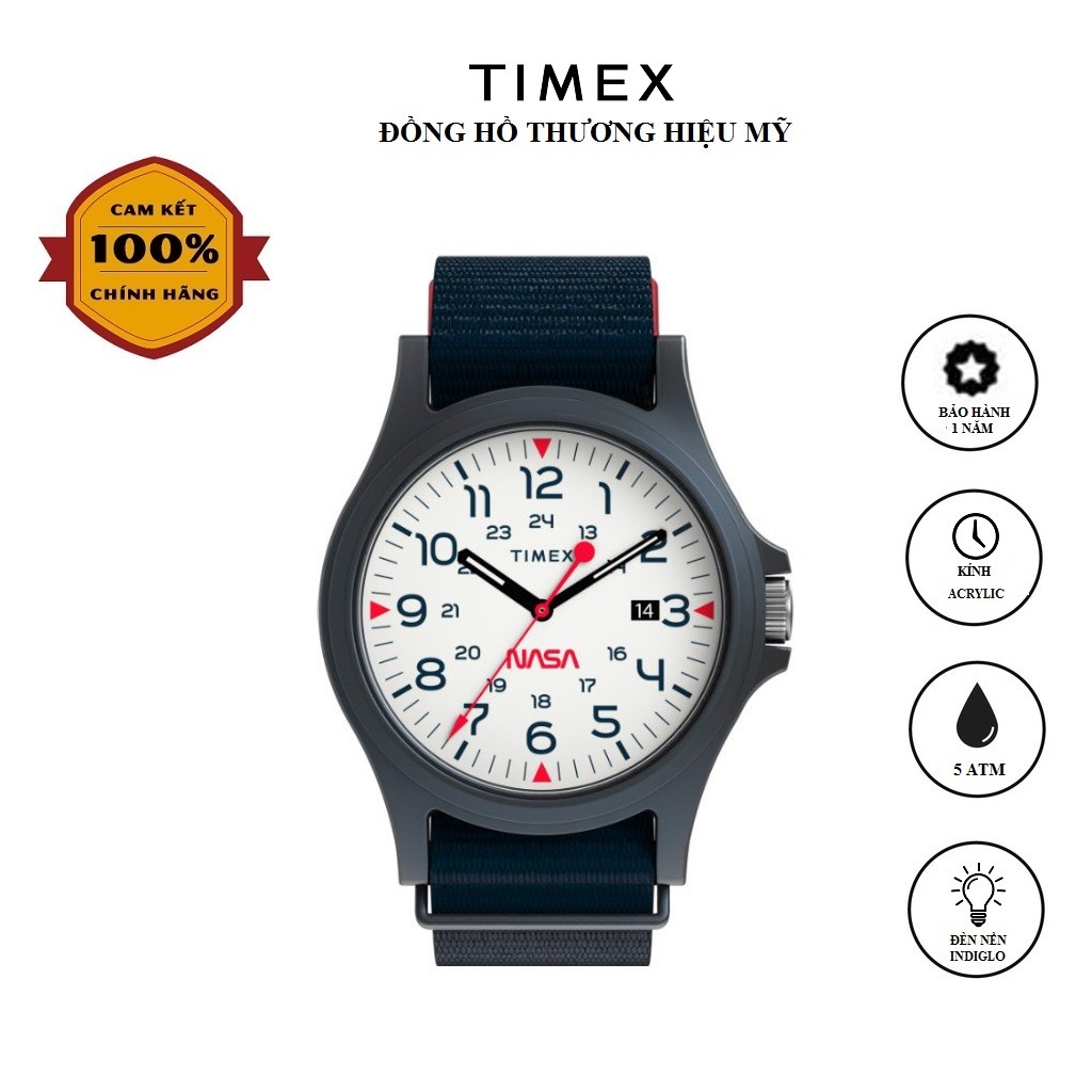 Đồng hồ Unisex Nam Nữ Timex Acadia NaSa - TW2T92600 Xanh Dây Vải - Chính Hãng