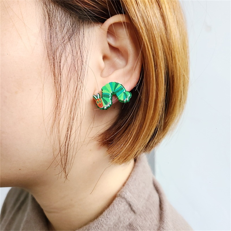 Bông Tai Handmade Dạng Thả Hình Ốc Sên Lông Vũ Màu Xanh Lá Dễ Thương Cho Thanh Thiếu Niên