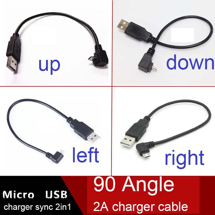 Dây cáp sạc nhanh 2A micro USB đầu vuông góc 90 độ dài 24cm