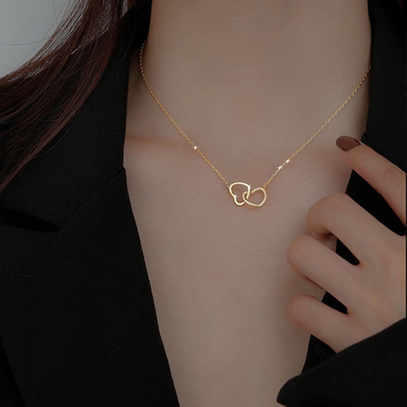 Vòng cổ Mặt Trái Tim Đôi Thời Trang Cho Nữ