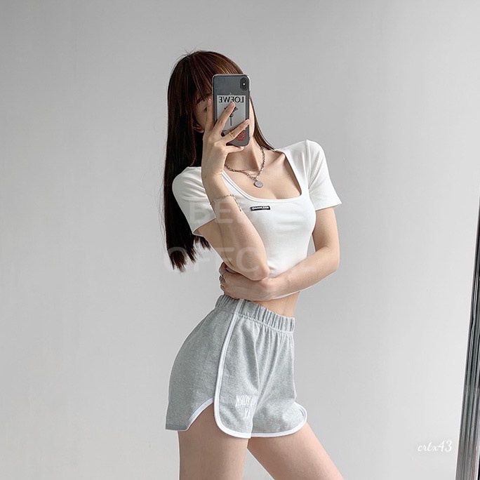 Áo thun croptop nữ cổ vuông ngắn tay ôm body đẹp BeBie - BP800
